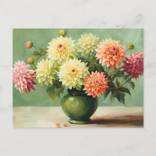 Dahlia Blommor Bukett Illustration Vykort