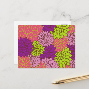Dahlia blommor, Färgrika blommor, Blommönster Vykort