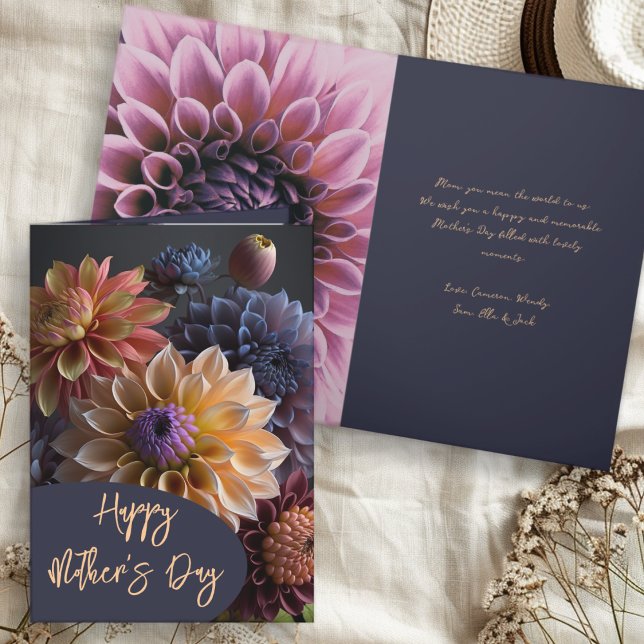 Dahlia Blommor Glad Mors Dag Grattiskort Anteckningskort (Skapare uppladdad)