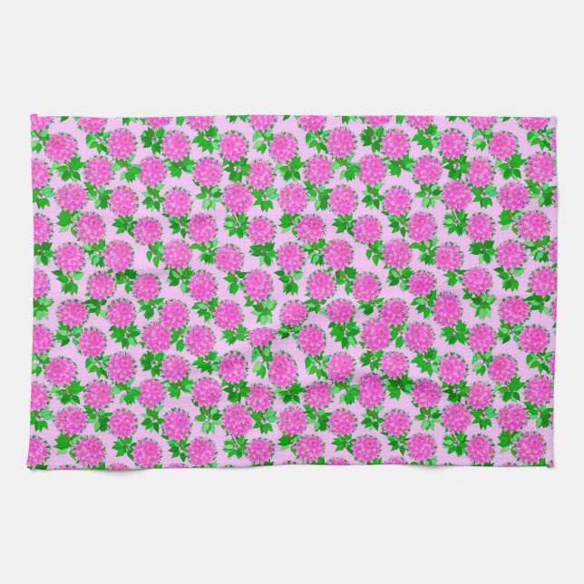 Dahlia blommor i djup rosa kökshandduk (Horisontell)