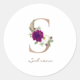 Dahlia blomsterbukett rose gold monogram bokstav S Runt Klistermärke