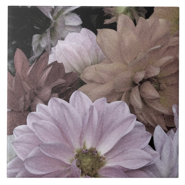 Dahlia Blomsterträdgård Abstrakt Blommigt Ceramic  Kakelplatta (Framsidan)