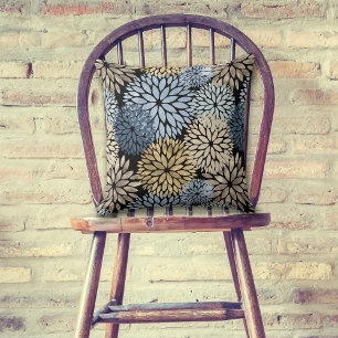 Dahlia Blue Guld Oversized Flower Mönster Kudde