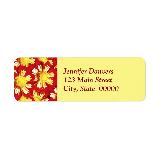 Dahlia bouquet - röd och vit med gult returadress etikett (Framsidan)