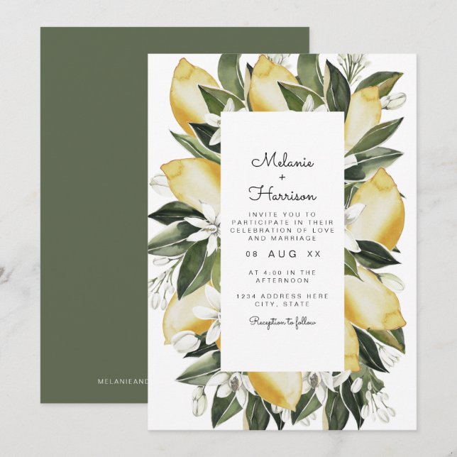 Dahlia - Citrus Tropical Fruit Garden Inbjudningar (Fram/baksida)