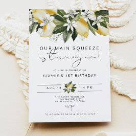DAHLIA Cute Watercolor Lemon First Birthday Inbjudningar