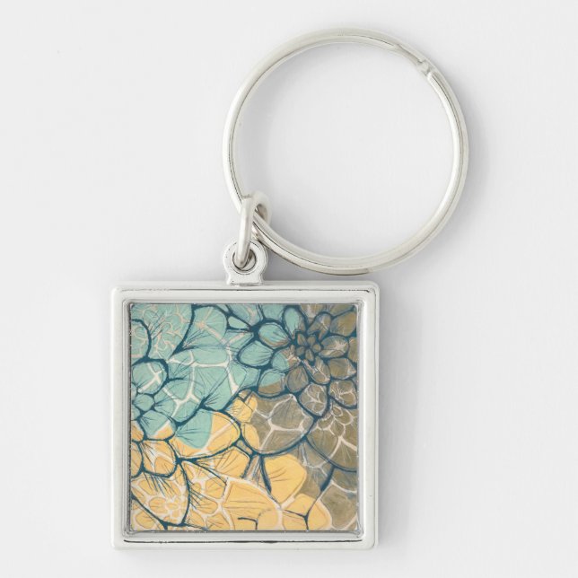 Dahlia Dance I Fyrkantig Silverfärgad Nyckelring (Framsidan)