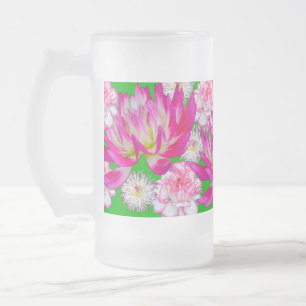 Dahlia, Dianthus och Bellis-blommans banderoll Frostat Ölglas