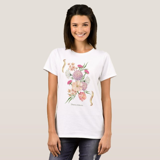 Dahlia Floral Design – Elegant T Shirt (Hel framsida)