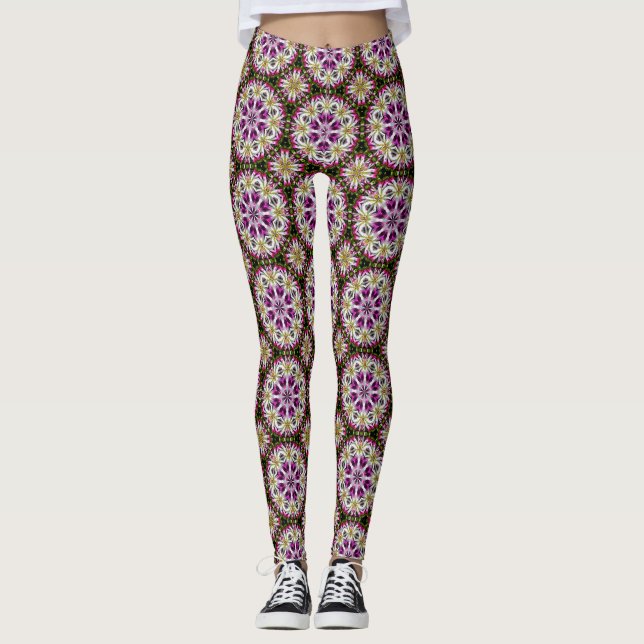 Dahlia Flower Abstrakt Mönster Leggings (Framsida)