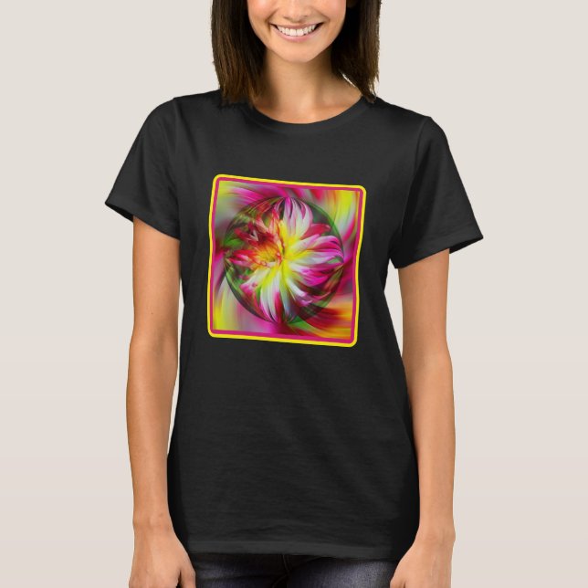 Dahlia Flower Blommigt Abstrakt Art T Shirt (Framsida)