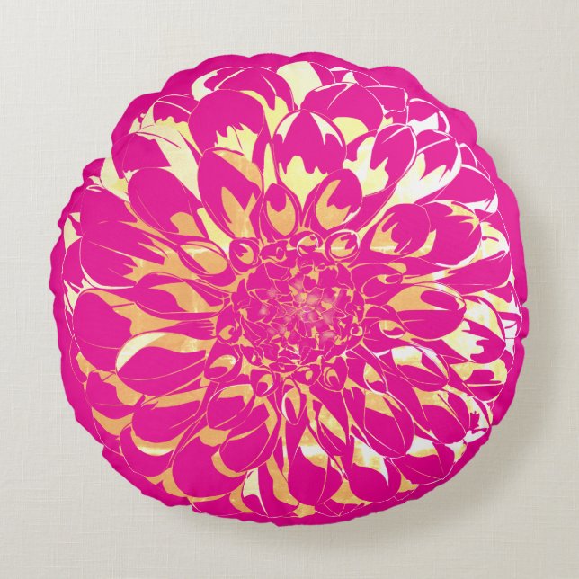 Dahlia flower bright pink pillow  rund kudde (Framsidan)