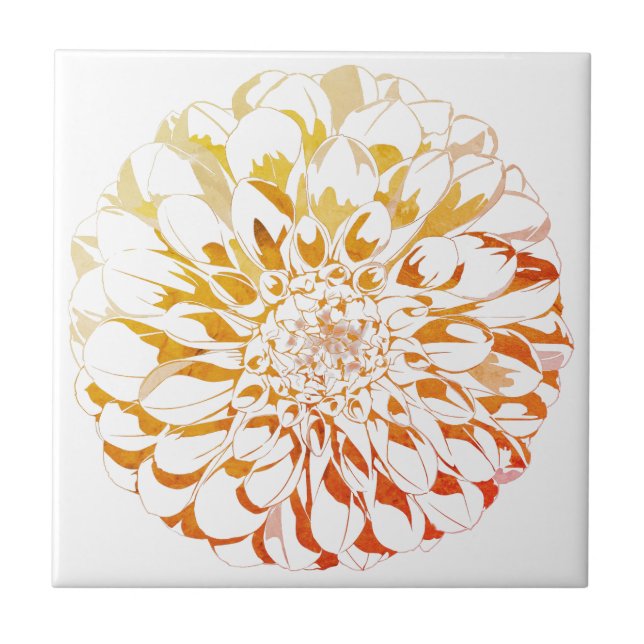 Dahlia flower ceramic tile - rusty tones kakelplatta (Framsidan)