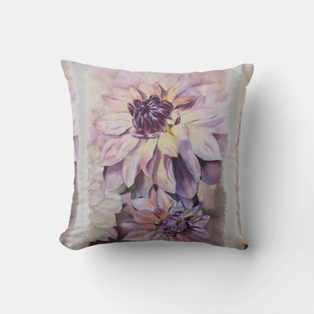 DAHLIA FLOWER DECORATIVE TOSS PILLOW KUDDE (Framsida)