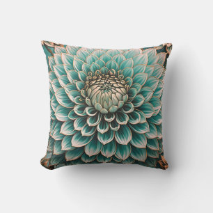 Dahlia Flower i Teal Aqua Blue Digital Art Kudde