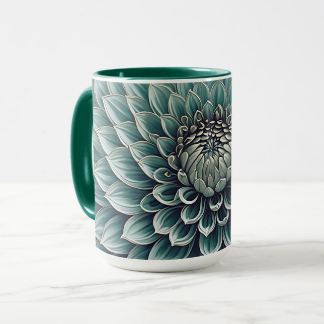 Dahlia Flower i Teal Aqua Blue Digital Art Mugg (Framsida vänster)