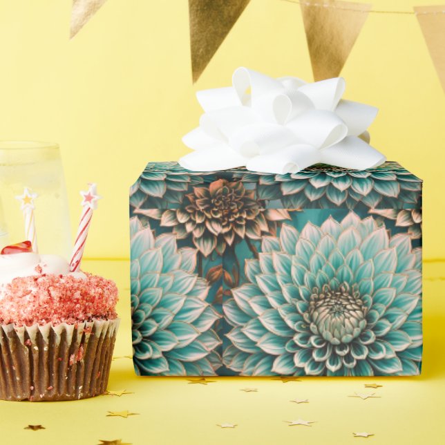 Dahlia Flower i Teal Aqua Blue Digital Art Presentpapper (Födelsedagsfest)