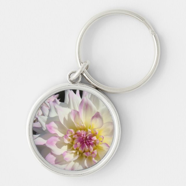 Dahlia Flower Keychain Add Your Test anpassningsba Rund Silverfärgad Nyckelring (Framsidan)