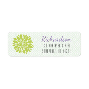 Dahlia Flower Lime Green Ikat Background Modern Returadress Etikett