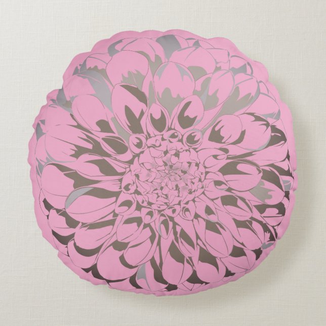 Dahlia flower pastel pink pillow  rund kudde (Framsidan)