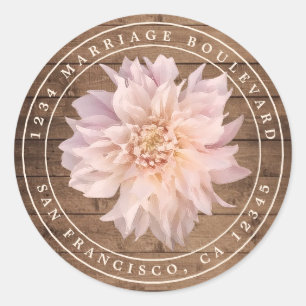 Dahlia Flower Rustic Wood Bröllop Returadress C Runt Klistermärke