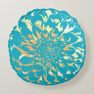 Dahlia flower two-sided turquoise pillow rund kudde