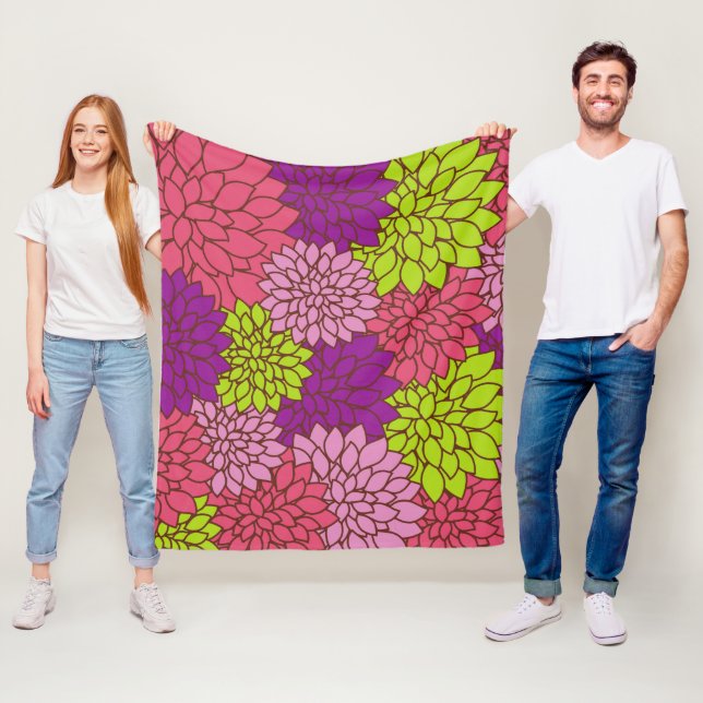 Dahlia Flowers, Colorful Flowers, Blommönster Fleecefilt (På plats)