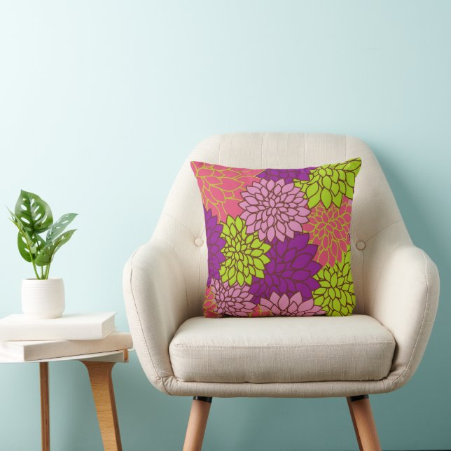 Dahlia Flowers, Colorful Flowers, Blommönster Kudde (Stol)