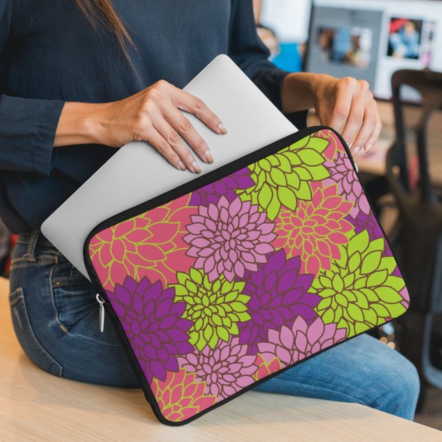 Dahlia Flowers, Colorful Flowers, Blommönster Laptop Fodral (Skapare uppladdad)