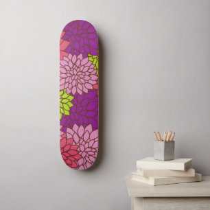 Dahlia Flowers, Colorful Flowers, Blommönster Mini Skateboard Bräda 18,5 Cm