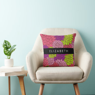Dahlia Flowers, Colorful Flowers, ditt namn Kudde