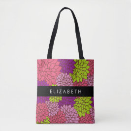 Dahlia Flowers, Colorful Flowers, ditt namn Tygkasse