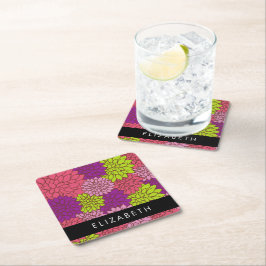 Dahlia Flowers, Colorful Flowers, ditt namn Underlägg Papper Kvadrat