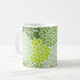 Dahlia Flowers, Mönster, Grönt Dahlia Flowers Kaffemugg