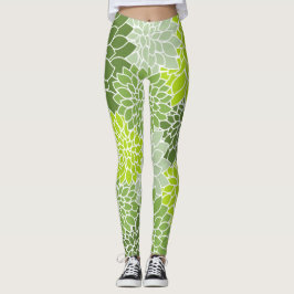Dahlia Flowers, Mönster, Grönt Dahlia Flowers Leggings