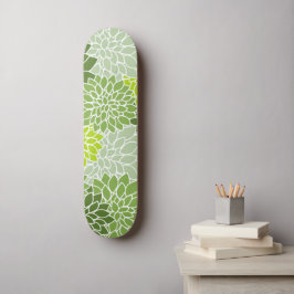 Dahlia Flowers, Mönster, Grönt Dahlia Flowers Mini Skateboard Bräda 18,5 Cm