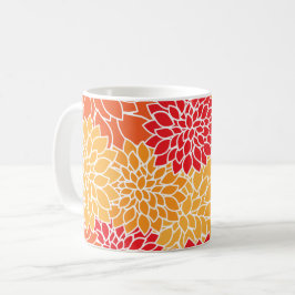 Dahlia Flowers, Mönster, Orange Dahlia Flowers Kaffemugg