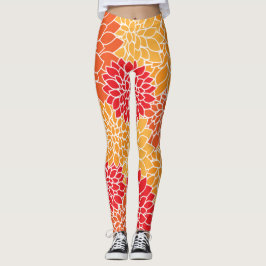 Dahlia Flowers, Mönster, Orange Dahlia Flowers Leggings