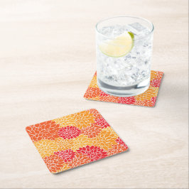 Dahlia Flowers, Mönster, Orange Dahlia Flowers Underlägg Papper Kvadrat
