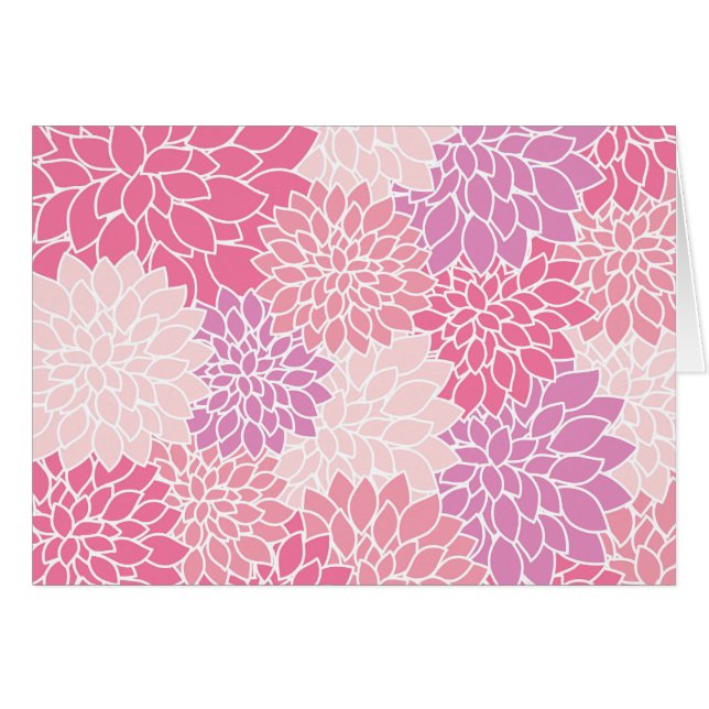 Dahlia Flowers, Mönster, Rosa Dahlia Flowers Hälsningskort (Framsidan Horizontal)