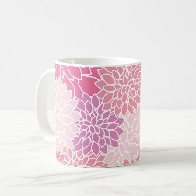 Dahlia Flowers, Mönster, Rosa Dahlia Flowers Kaffemugg (Framsida vänster)