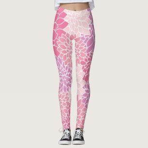 Dahlia Flowers, Mönster, Rosa Dahlia Flowers Leggings