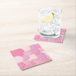 Dahlia Flowers, Mönster, Rosa Dahlia Flowers Underlägg Papper Kvadrat