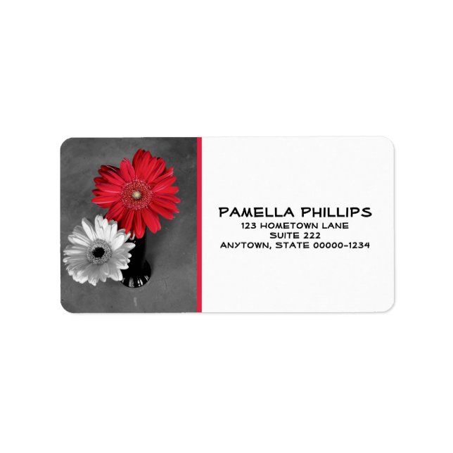 Dahlia Flowers still Life Red Splaschat Monokrom Adressetikett (Framsidan)