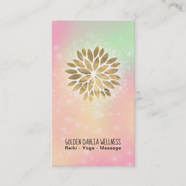 *~* Dahlia Guld Pastel Peach Grönt Gult AP2 Visitkort (Framsida)