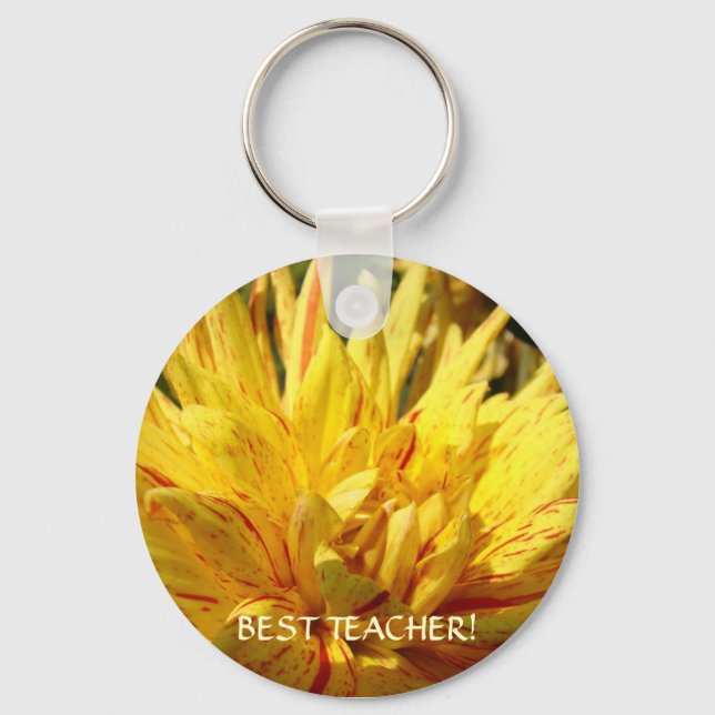 Dahlia Gult Keychain BEST TEACHER! Nyckelring (Framsida)