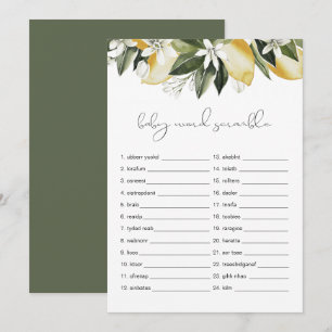 DAHLIA Lemon Baby Ord Scramble Baby Shower-spel Inbjudningar