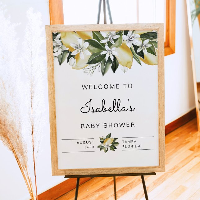 Dahlia - Lemon Citrus Blommigt Baby Shower Välkomm Poster (Skapare uppladdad)