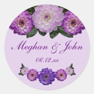 Dahlia Lila Lavender Lilac Blommigt Bröllop Runt Klistermärke