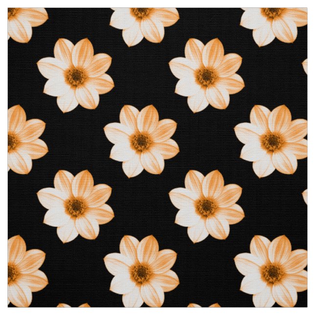 Dahlia Mönster - Lt Orange på Black Tyg (Provkarta)